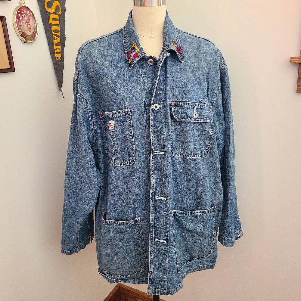 Vintage 90s Gap Denim Shirt Jean Jacket Size Small Oversized Decorative Collar
